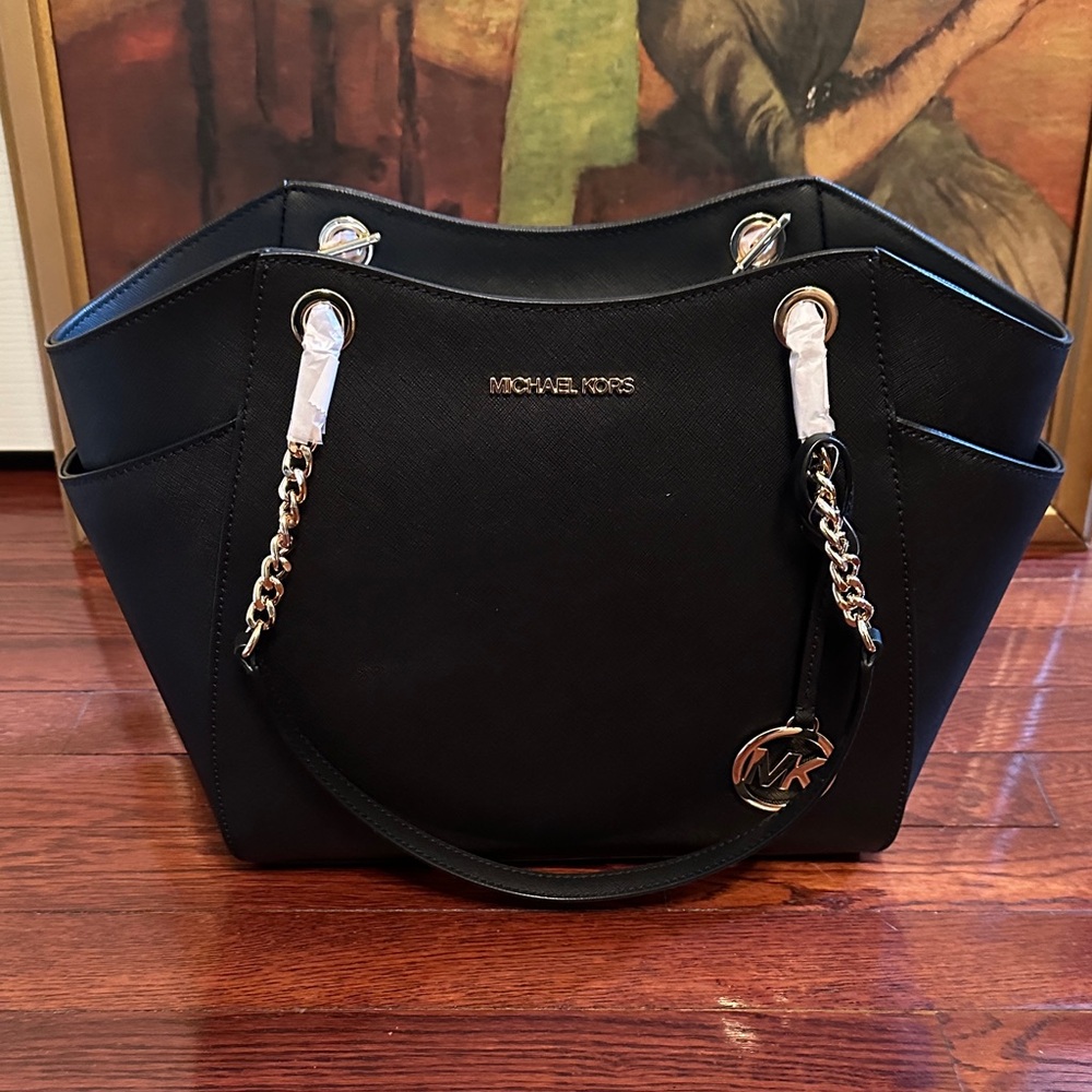 Michael Kors Black Tote with Chain Accents